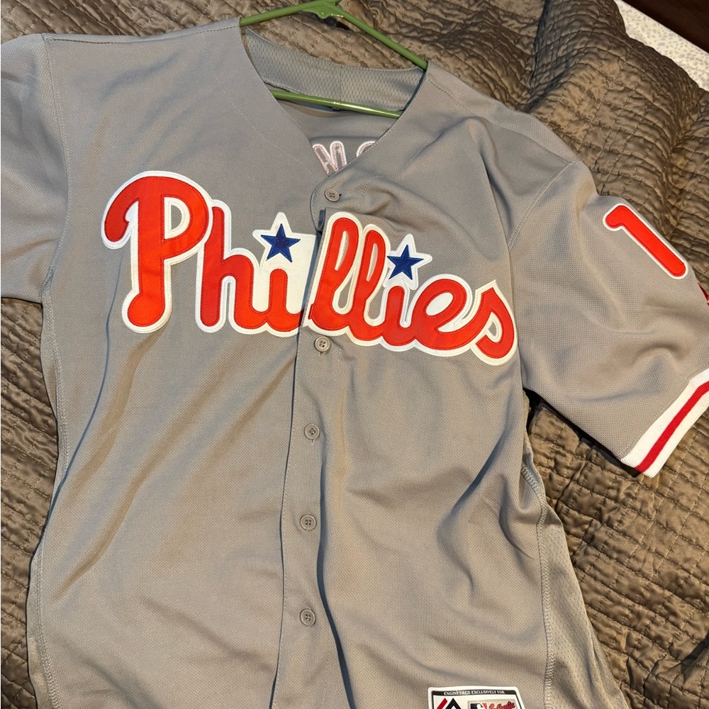 Adult Gray Phillies Baseball Jersey Large Stitched